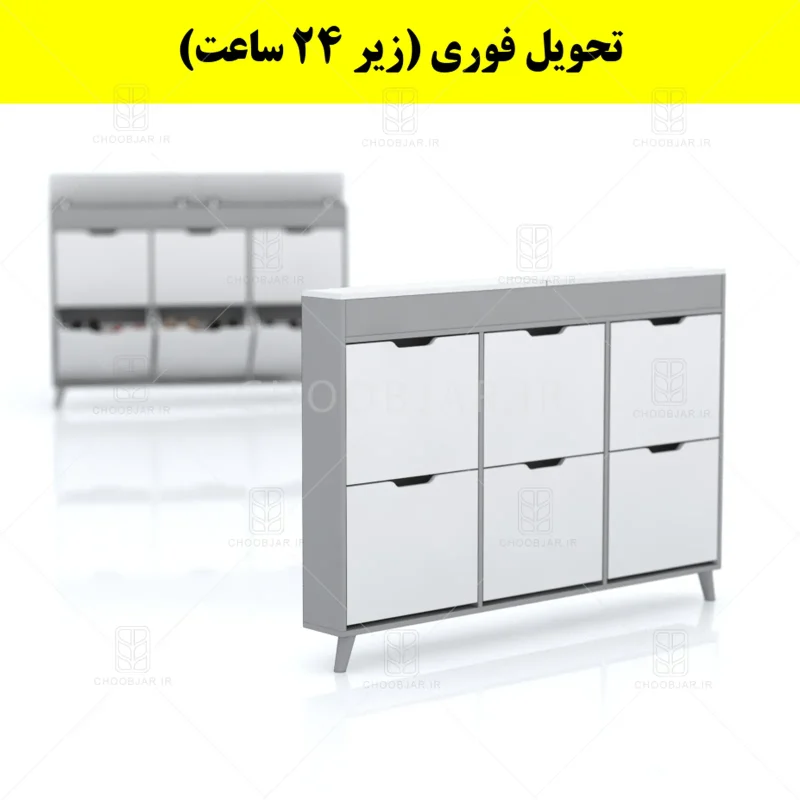 جاکفشی داشبوردی باریک باکس دار شش درب النا – طول 150 (تحویل فوری) سفید طوسی