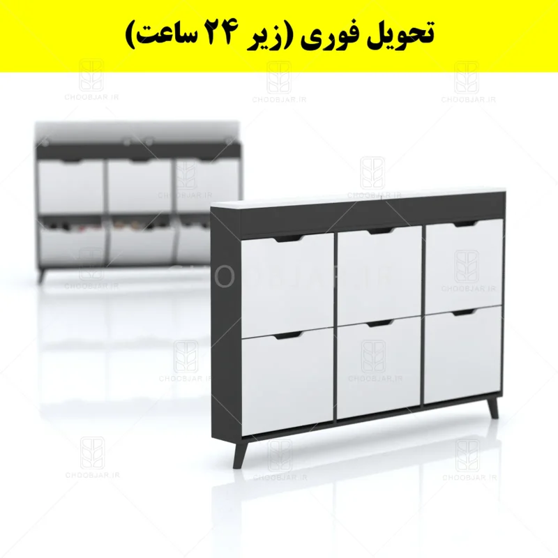 جاکفشی داشبوردی باریک باکس دار شش درب النا – طول 150 (تحویل فوری) سفید نوک مدادی