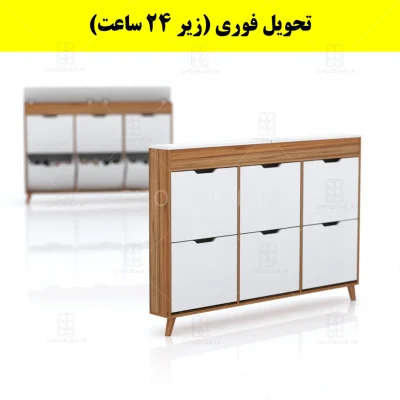 جاکفشی داشبوردی باریک باکس دار شش درب النا – طول 150 (تحویل فوری) سفید گردویی