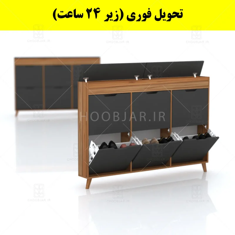 جاکفشی داشبوردی باریک باکس دار شش درب النا – طول 150 (تحویل فوری) نوک مدادی گردویی