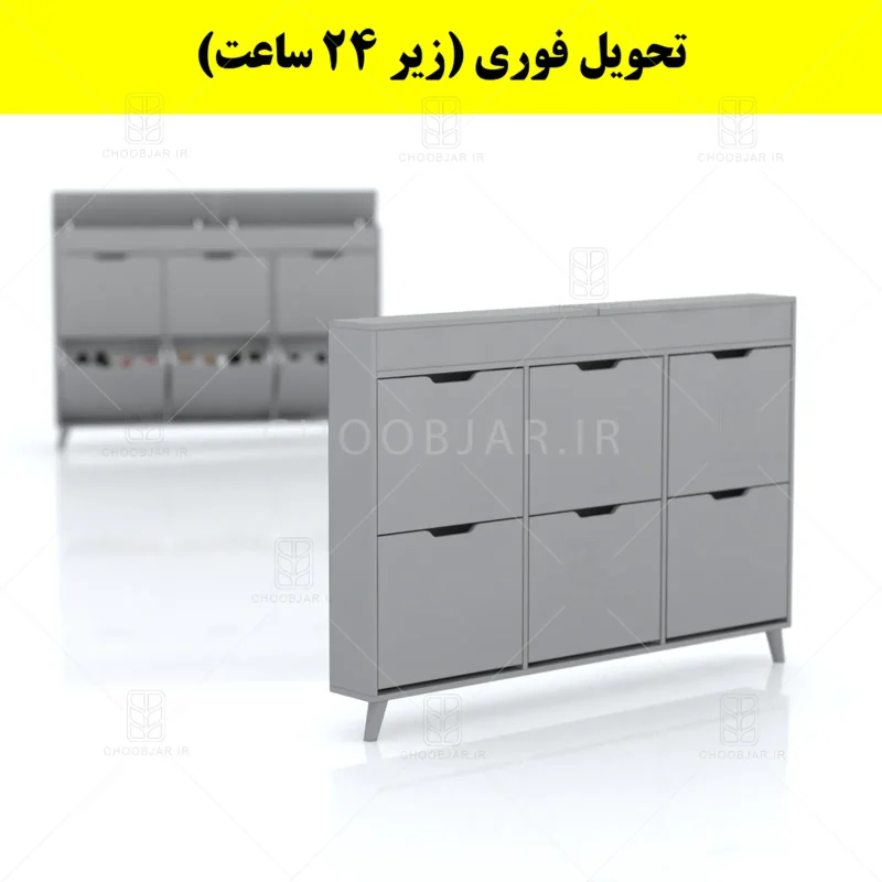 جاکفشی داشبوردی باریک باکس دار شش درب النا – طول 150 (تحویل فوری) طوسی