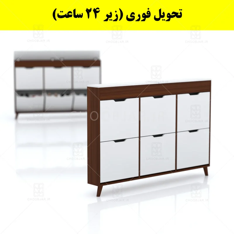 جاکفشی داشبوردی باریک باکس دار شش درب النا – طول 150 (تحویل فوری) سفید فندوقی