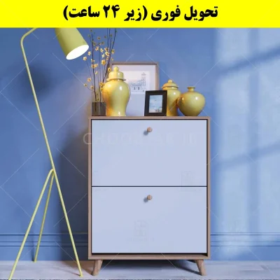 جاکفشی داشبوردی دو درب دستگیره چوبی – طول 70 (تحویل فوری) سفید گردویی