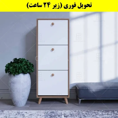 جاکفشی داشبوردی سه درب دستگیره چوبی – طول 50 (تحویل فوری) سفید گردویی