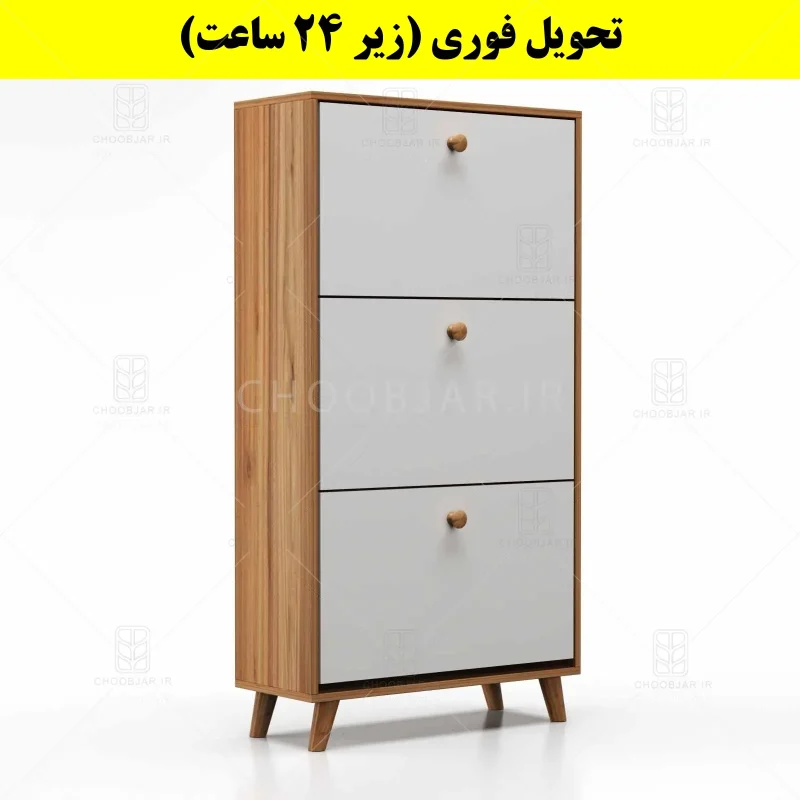 جاکفشی داشبوردی سه درب دستگیره چوبی – طول 70 (تحویل فوری) سفید گردویی
