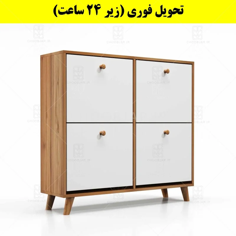 جاکفشی داشبوردی چهار درب دستگیره چوبی – طول 100 (تحویل فوری) سفید گردویی