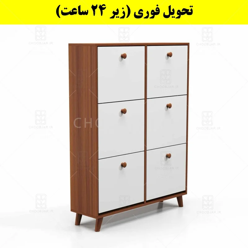 جاکفشی داشبوردی شش درب دستگیره چوبی – طول 100 (تحویل فوری) سفید فندوقی