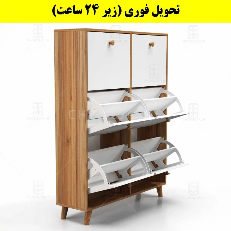 جاکفشی داشبوردی شش درب دستگیره چوبی – طول 100 (تحویل فوری) سفید گردویی