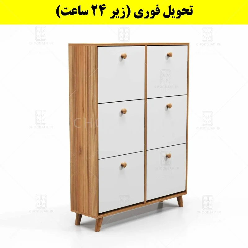 جاکفشی داشبوردی شش درب دستگیره چوبی – طول 100 (تحویل فوری) سفید گردویی