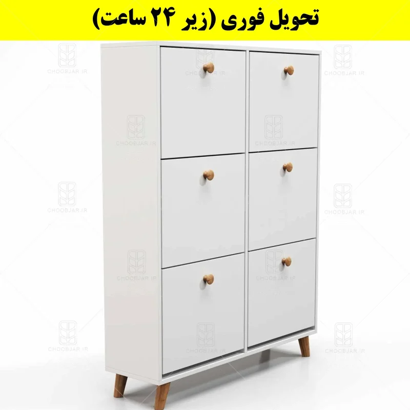 جاکفشی داشبوردی شش درب دستگیره چوبی – طول 100 (تحویل فوری) سفید