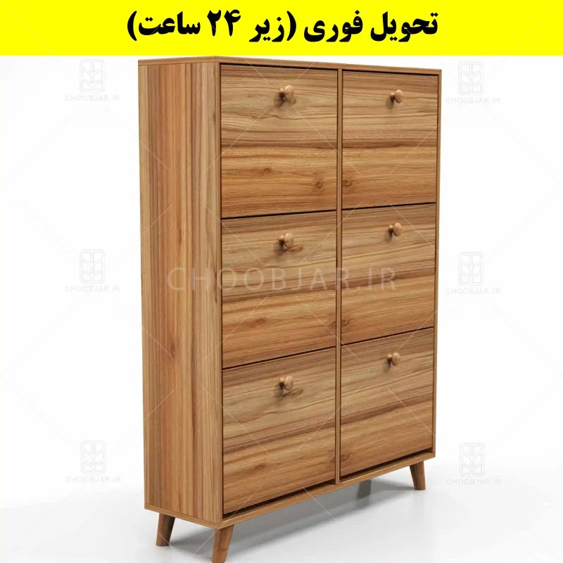 جاکفشی داشبوردی شش درب دستگیره چوبی – طول 100 (تحویل فوری) گردویی