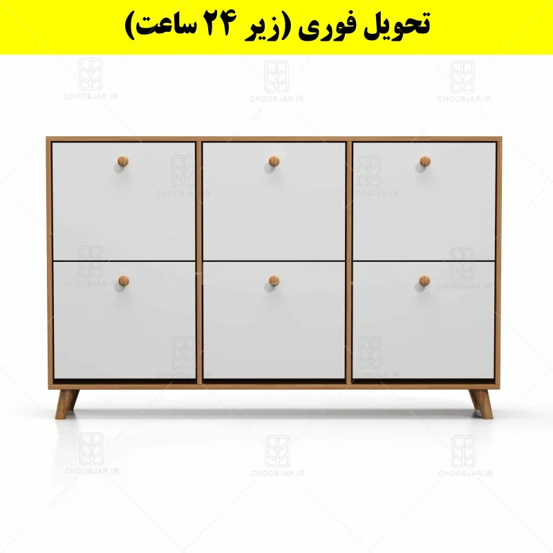 جاکفشی داشبوردی شش درب دستگیره چوبی – طول 150 (تحویل فوری) سفید گردویی