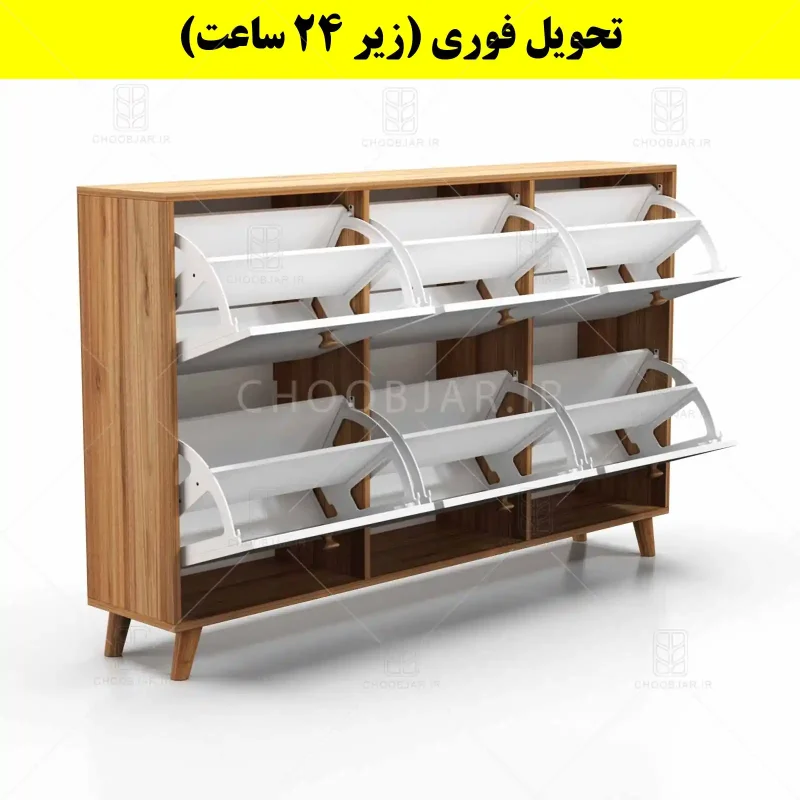 جاکفشی داشبوردی شش درب دستگیره چوبی – طول 150 (تحویل فوری) سفید گردویی