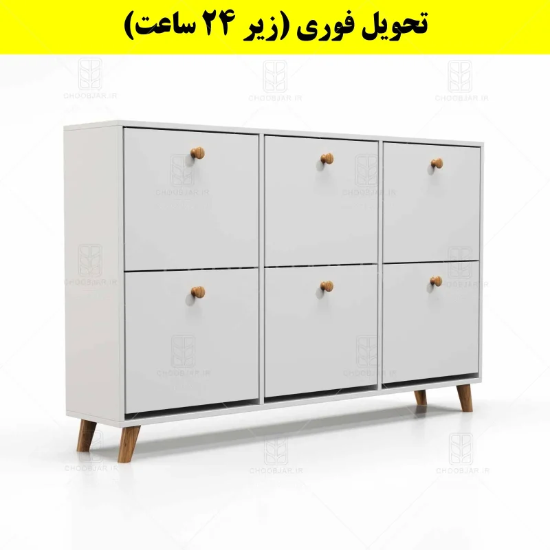 جاکفشی داشبوردی شش درب دستگیره چوبی – طول 150 (تحویل فوری) سفید