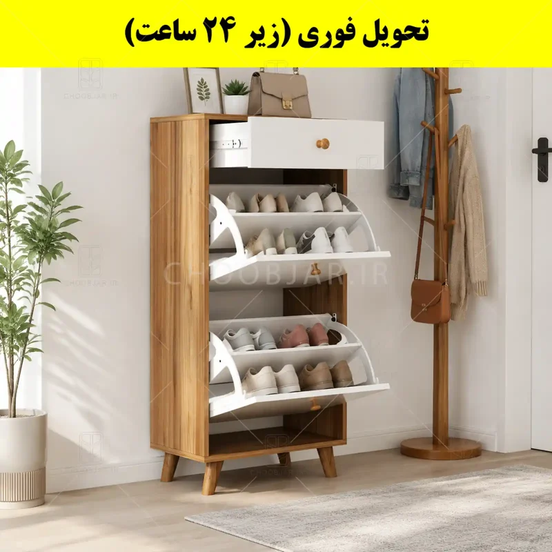 جاکفشی داشبوردی دو درب کشودار دستگیره چوبی – طول 50 (تحویل فوری) سفید گردویی جاکفشی داشبوردی دو درب کشودار دستگیره چوبی – طول 50 (تحویل فوری) سفید گردویی