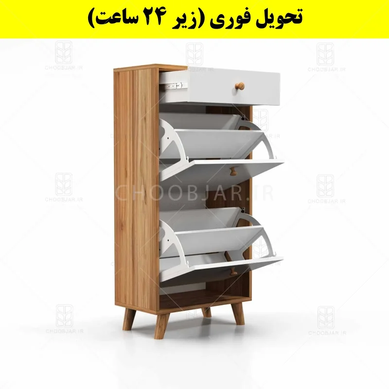 جاکفشی داشبوردی دو درب کشودار دستگیره چوبی – طول 50 (تحویل فوری) سفید گردویی جاکفشی داشبوردی دو درب کشودار دستگیره چوبی – طول 50 (تحویل فوری) سفید گردویی