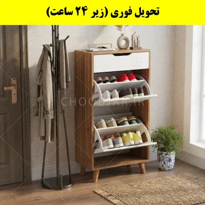 جاکفشی داشبوردی دو درب کشودار النا – طول 50 (تحویل فوری) سفید گردویی