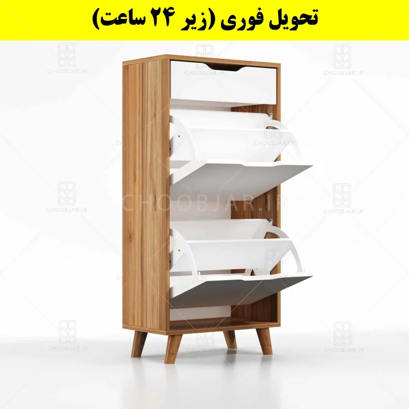 جاکفشی داشبوردی دو درب کشودار النا – طول 50 (تحویل فوری) سفید گردویی