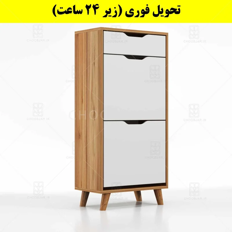 جاکفشی داشبوردی دو درب کشودار النا – طول 50 (تحویل فوری) سفید گردویی