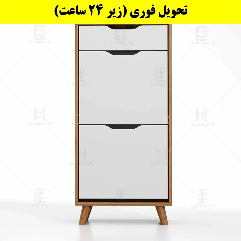 جاکفشی داشبوردی دو درب کشودار النا – طول 50 (تحویل فوری) سفید گردویی