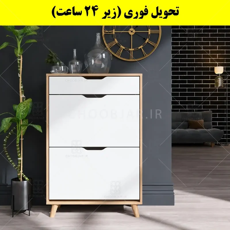 جاکفشی داشبوردی دو درب کشودار النا – طول 70 (تحویل فوری) سفید گردویی