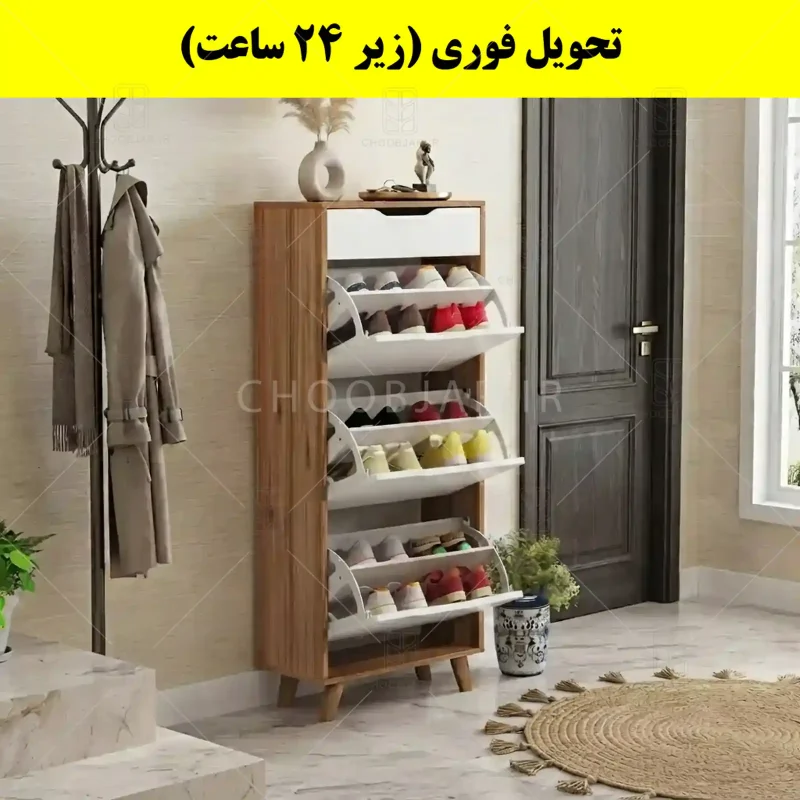 جاکفشی داشبوردی سه درب کشودار النا – طول 50 (تحویل فوری) سفید گردویی