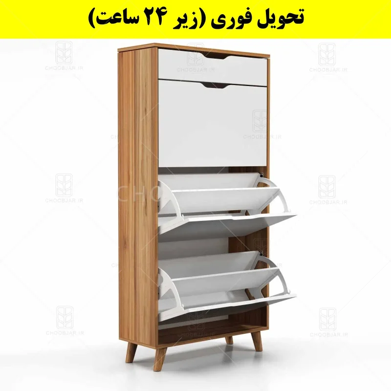 جاکفشی داشبوردی سه درب کشودار النا – طول 70 (تحویل فوری) سفید گردویی