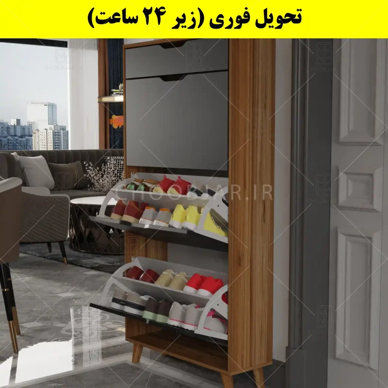 جاکفشی داشبوردی سه درب کشودار النا – طول 70 (تحویل فوری) نوک مدادی گردویی