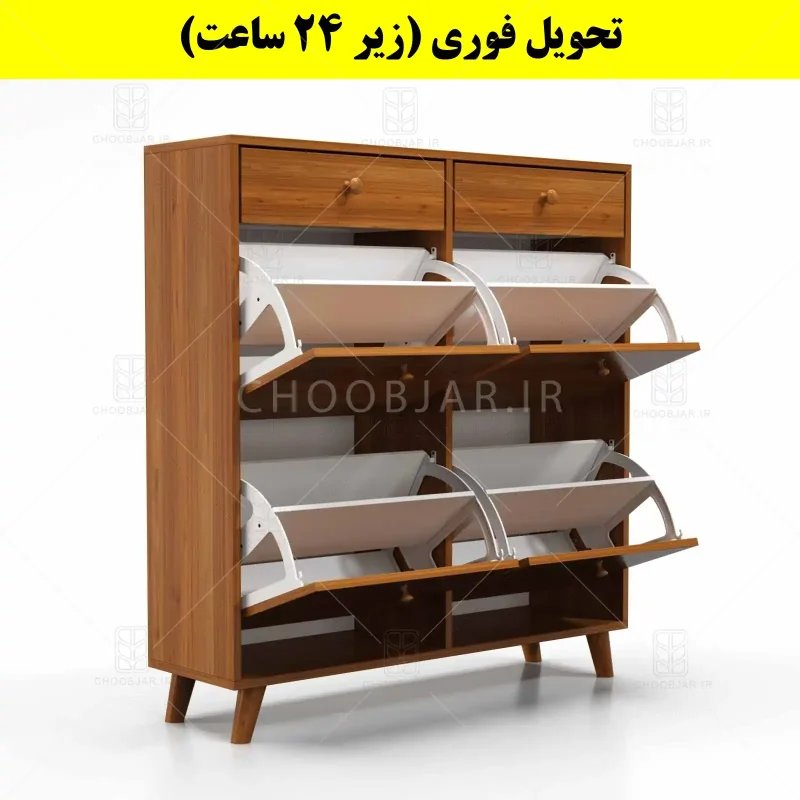جاکفشی داشبوردی چهار درب کشودار دستگیره چوبی – طول 100 (تحویل فوری) گردویی