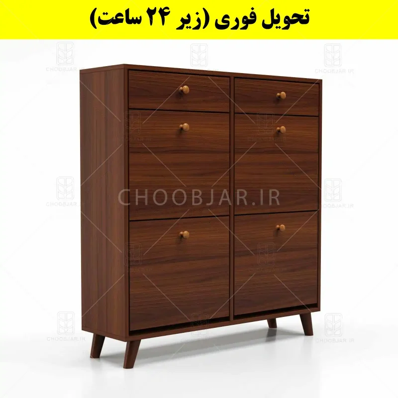 جاکفشی داشبوردی چهار درب کشودار دستگیره چوبی – طول 100 (تحویل فوری) فندوقی