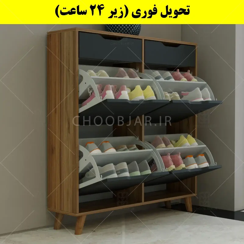 جاکفشی داشبوردی چهار درب کشودار النا – طول 100 (تحویل فوری) نوک مدادی گردویی