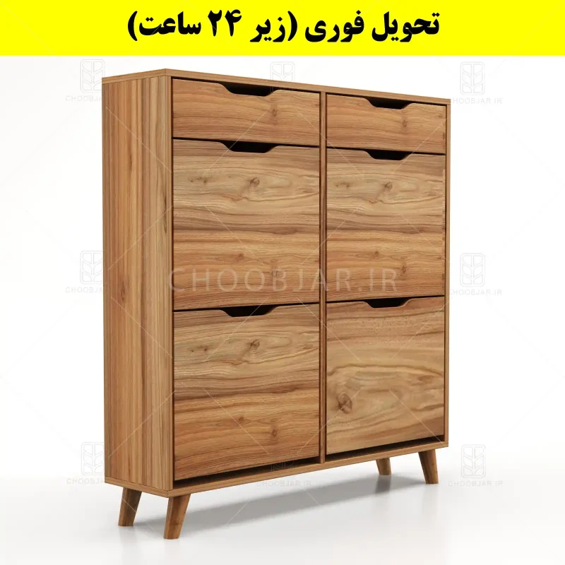 جاکفشی داشبوردی چهار درب کشودار النا – طول 100 (تحویل فوری) گردویی