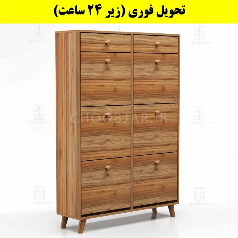 جاکفشی داشبوردی شش درب کشودار دستگیره چوبی – طول 100 (تحویل فوری) گردویی