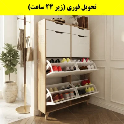 جاکفشی داشبوردی شش درب کشودار النا – طول 100 (تحویل فوری) سفید گردویی
