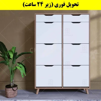 جاکفشی داشبوردی شش درب کشودار النا – طول 100 (تحویل فوری) سفید گردویی