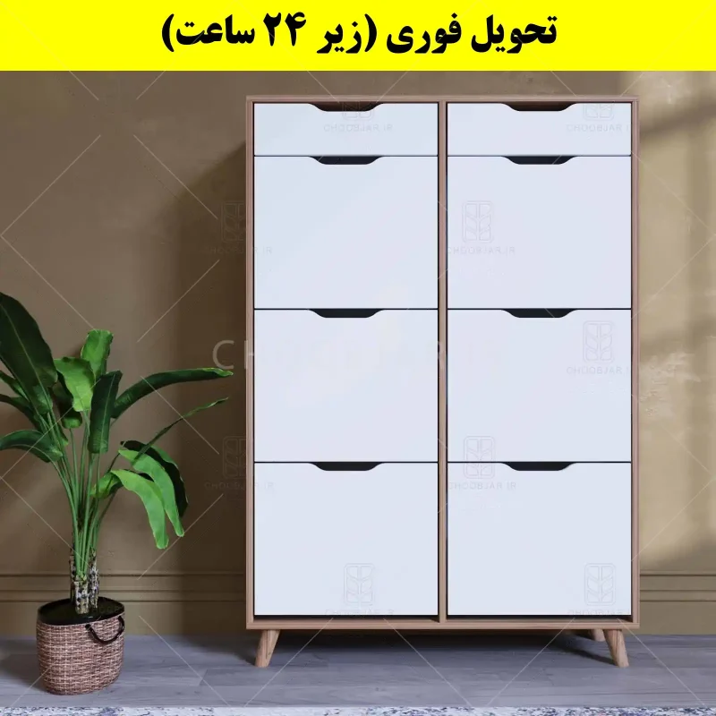 جاکفشی داشبوردی شش درب کشودار النا – طول 100 (تحویل فوری) سفید گردویی