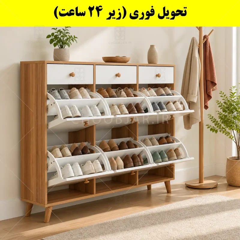 جاکفشی داشبوردی شش درب کشودار دستگیره چوبی – طول 150 (تحویل فوری) سفید گردویی جاکفشی داشبوردی شش درب کشودار دستگیره چوبی – طول 150 (تحویل فوری) سفید گردویی
