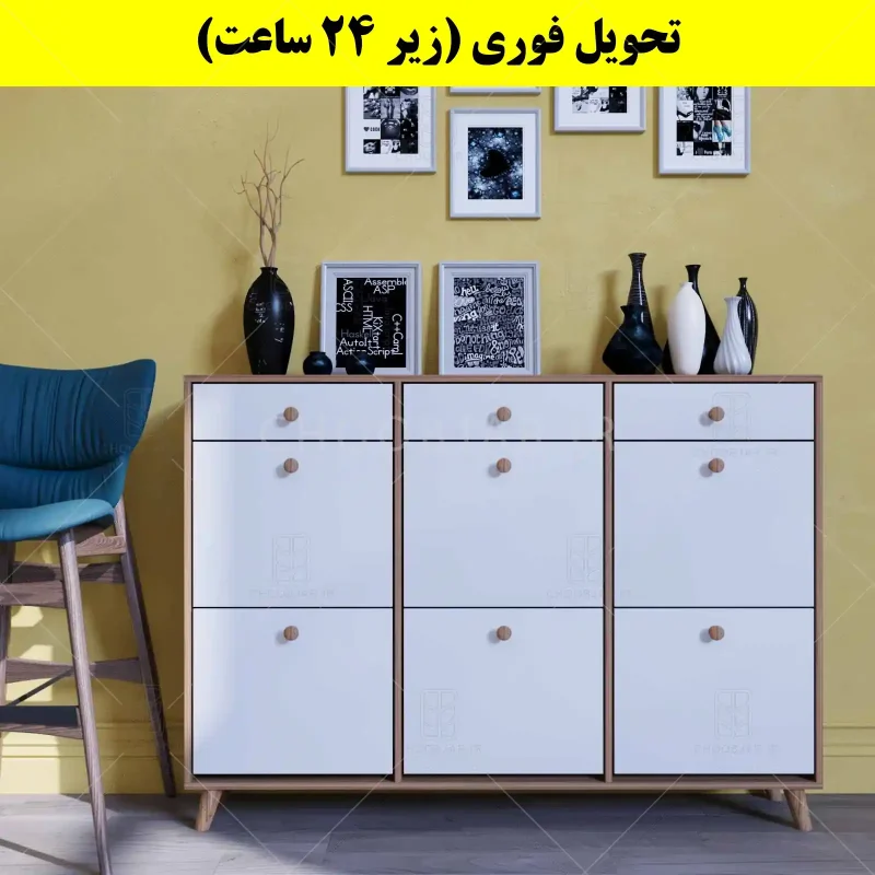 جاکفشی داشبوردی شش درب کشودار دستگیره چوبی – طول 150 (تحویل فوری) سفید گردویی جاکفشی داشبوردی شش درب کشودار دستگیره چوبی – طول 150 (تحویل فوری) سفید گردویی