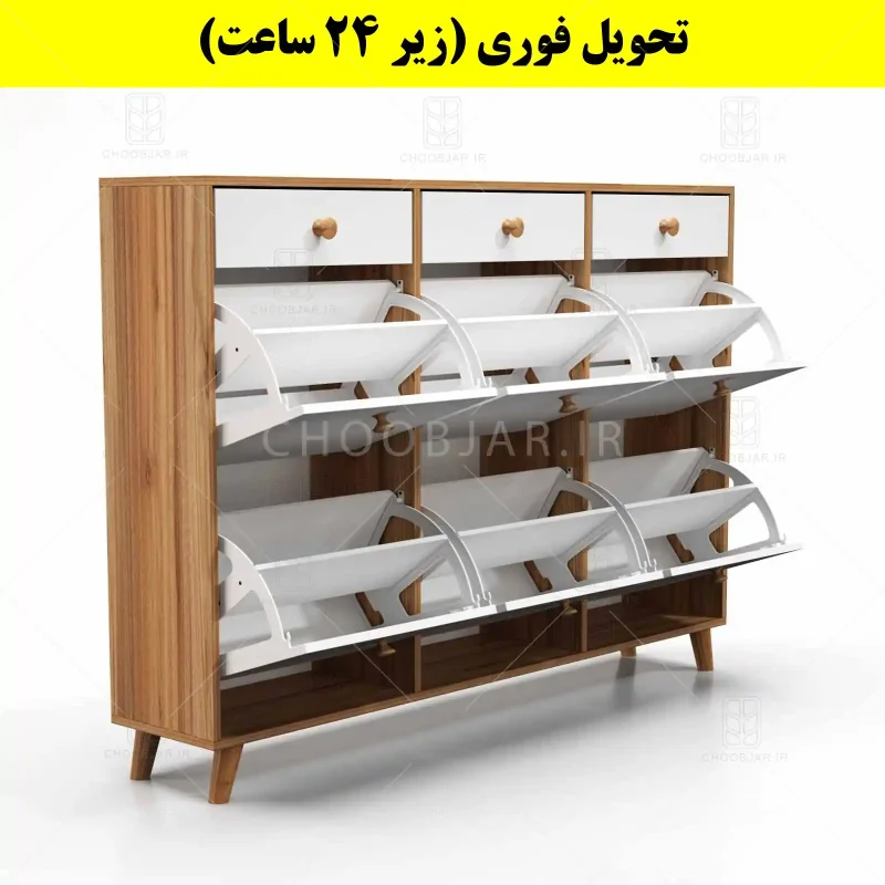 جاکفشی داشبوردی شش درب کشودار دستگیره چوبی – طول 150 (تحویل فوری) سفید گردویی جاکفشی داشبوردی شش درب کشودار دستگیره چوبی – طول 150 (تحویل فوری) سفید گردویی