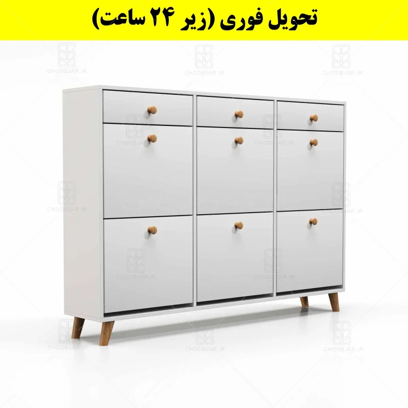 جاکفشی داشبوردی شش درب کشودار دستگیره چوبی – طول 150 (تحویل فوری) سفید جاکفشی داشبوردی شش درب کشودار دستگیره چوبی – طول 150 (تحویل فوری) سفید