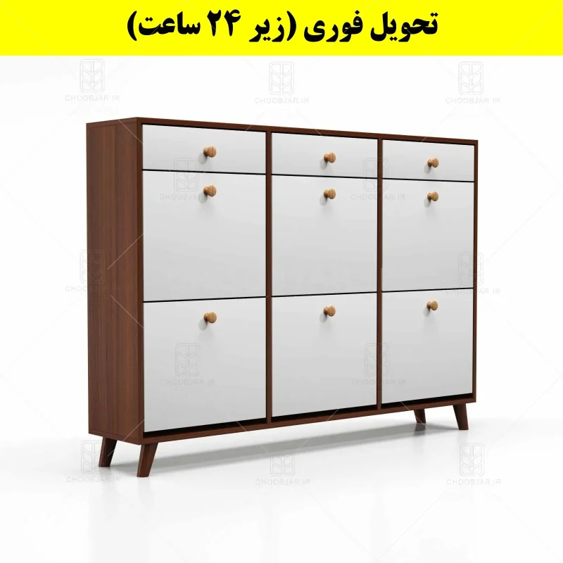جاکفشی داشبوردی شش درب کشودار دستگیره چوبی – طول 150 (تحویل فوری) سفید فندوقی جاکفشی داشبوردی شش درب کشودار دستگیره چوبی – طول 150 (تحویل فوری) سفید فندوقی