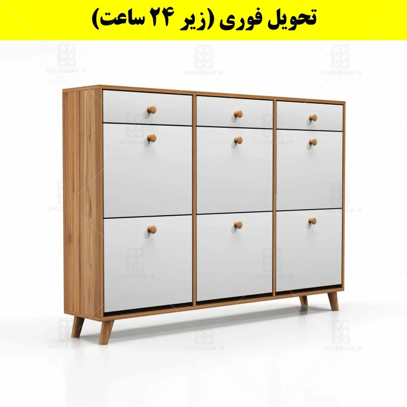جاکفشی داشبوردی شش درب کشودار دستگیره چوبی – طول 150 (تحویل فوری) سفید گردویی جاکفشی داشبوردی شش درب کشودار دستگیره چوبی – طول 150 (تحویل فوری) سفید گردویی