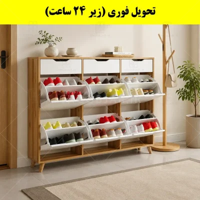 جاکفشی داشبوردی شش درب کشودار النا – طول 150 (تحویل فوری) سفید گردویی