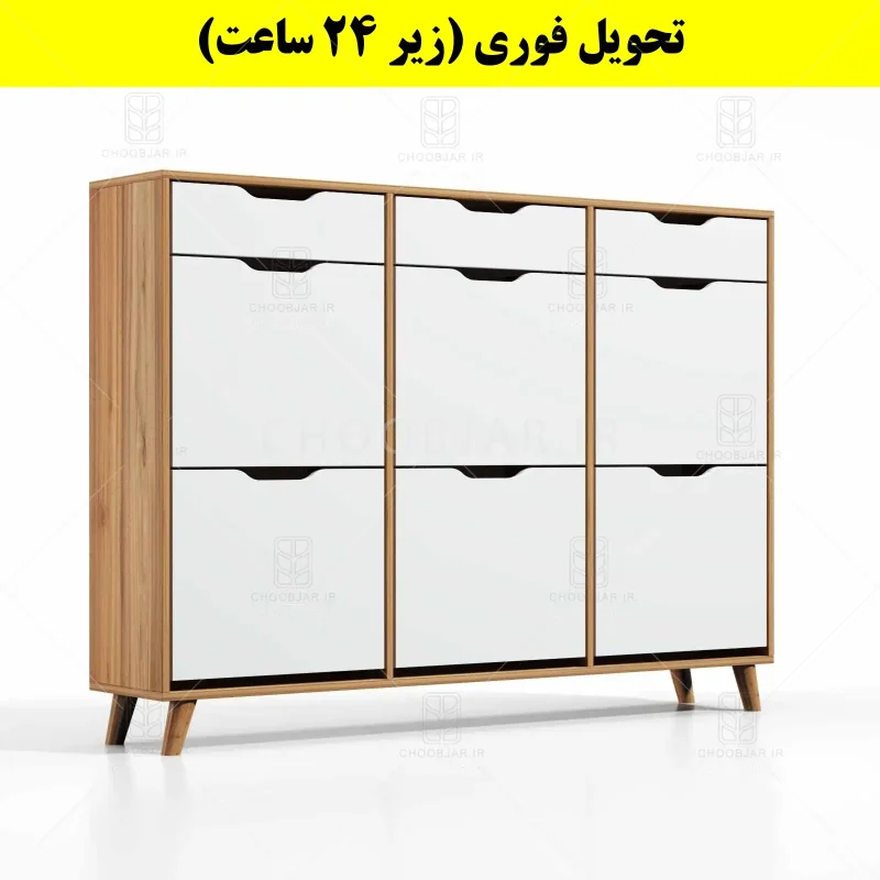 جاکفشی داشبوردی شش درب کشودار النا – طول 150 (تحویل فوری) سفید گردویی