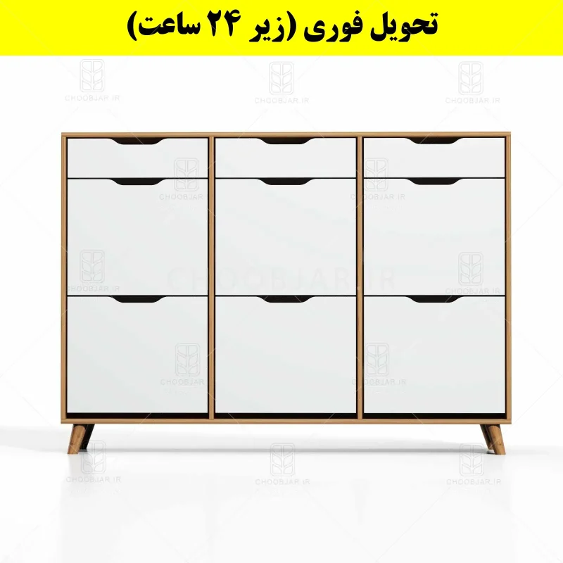 جاکفشی داشبوردی شش درب کشودار النا – طول 150 (تحویل فوری) سفید گردویی