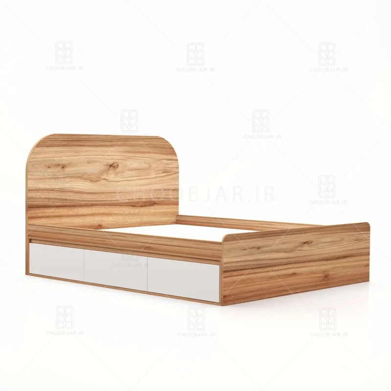 تخت خواب دو نفره آرش سه کشو سفید گردویی