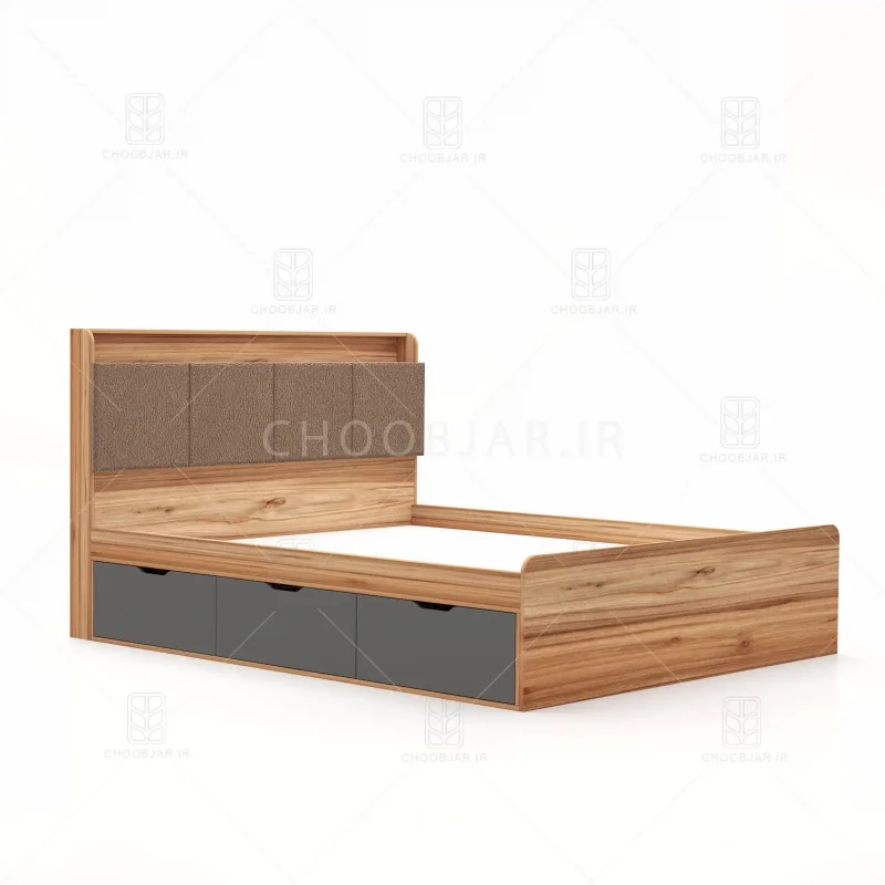 تخت خواب دو نفره نوید سه کشو نوک مدادی گردویی
