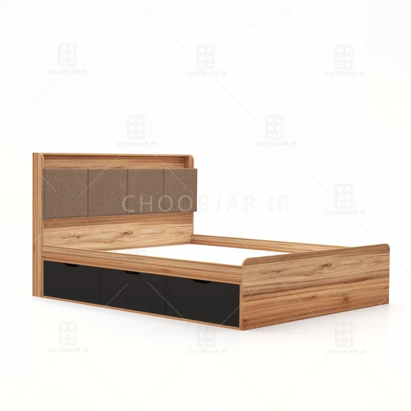تخت خواب دو نفره نوید سه کشو مشکی گردویی