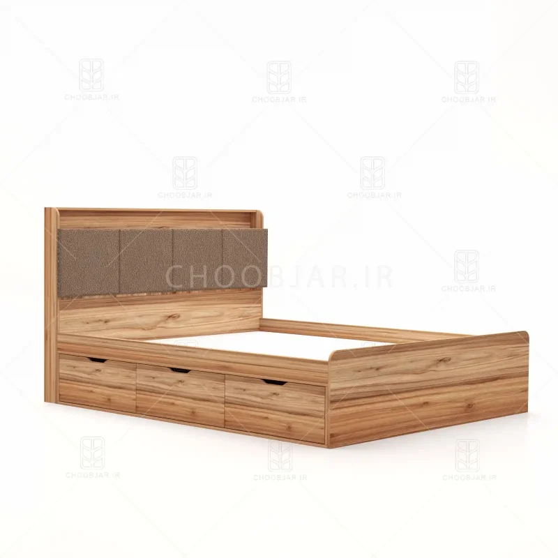 تخت خواب دو نفره نوید سه کشو گردویی