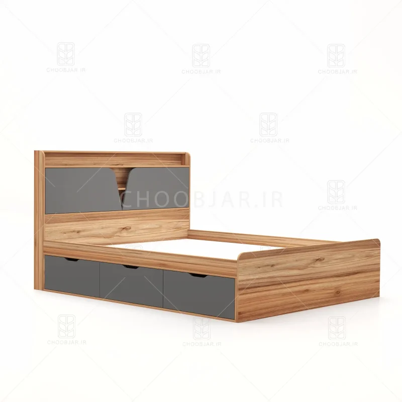 تخت خواب دو نفره شیوا سه کشو نوک مدادی گردویی تخت خواب دو نفره شیوا سه کشو نوک مدادی گردویی